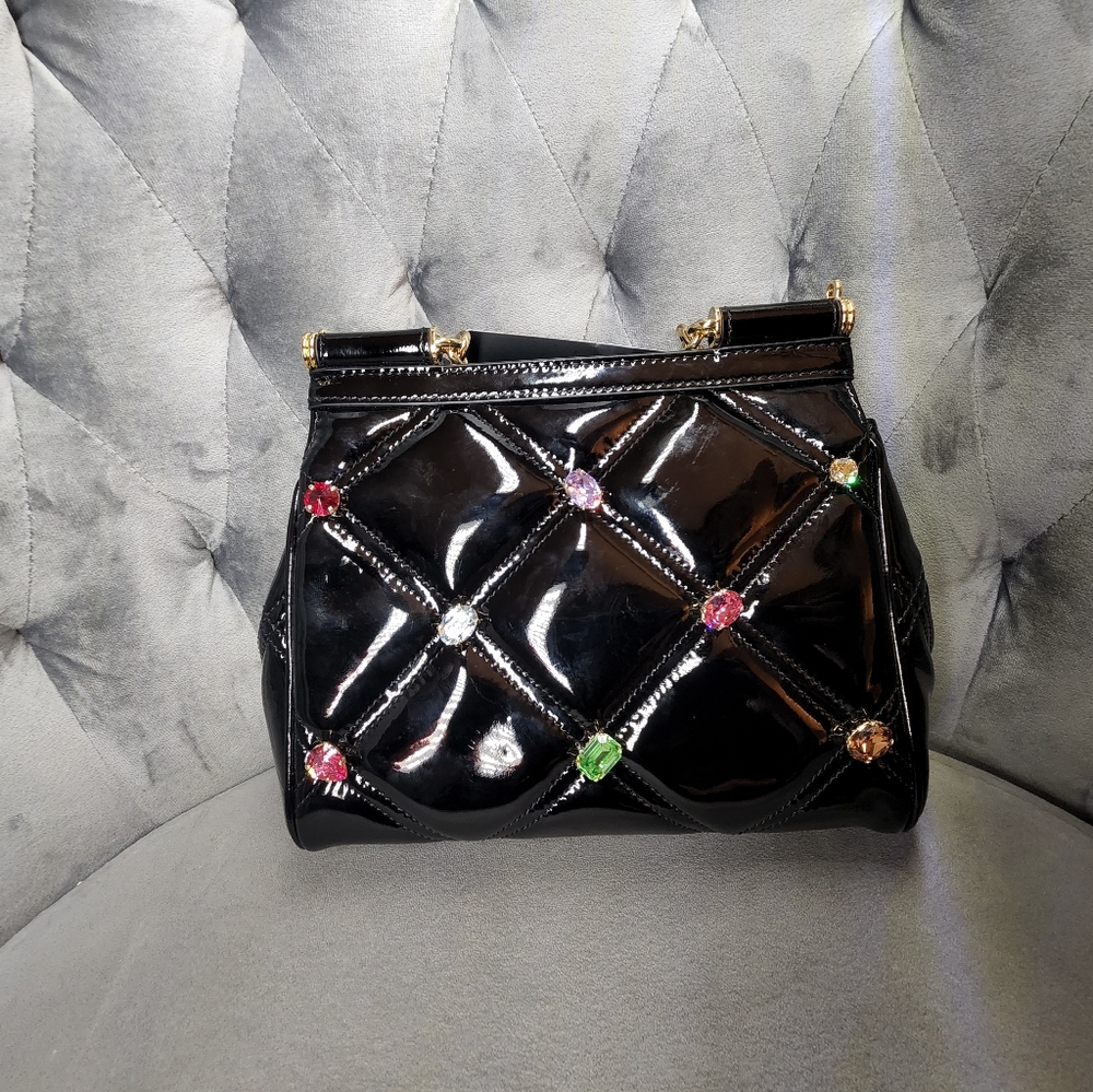 Dolce and Gabbana Small Patent leather Sicily bag with Rhinestones - Picture 15 of 16